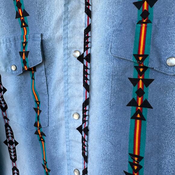 Vintage Panhandle Slim Western Shirt L Pearl Snap Aztec Rodeo Coastal Cowboy - Picture 3 of 8